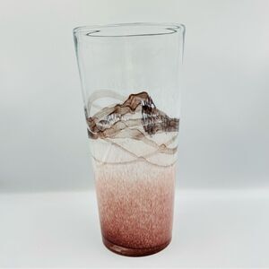 EUC Artistic Glass Vase Unique Pink Design Large Heavy Duty 11” Tall